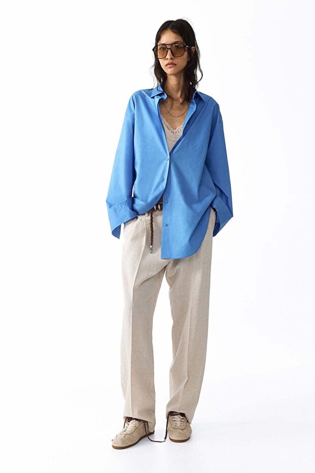 Tapered linen-blend trousers