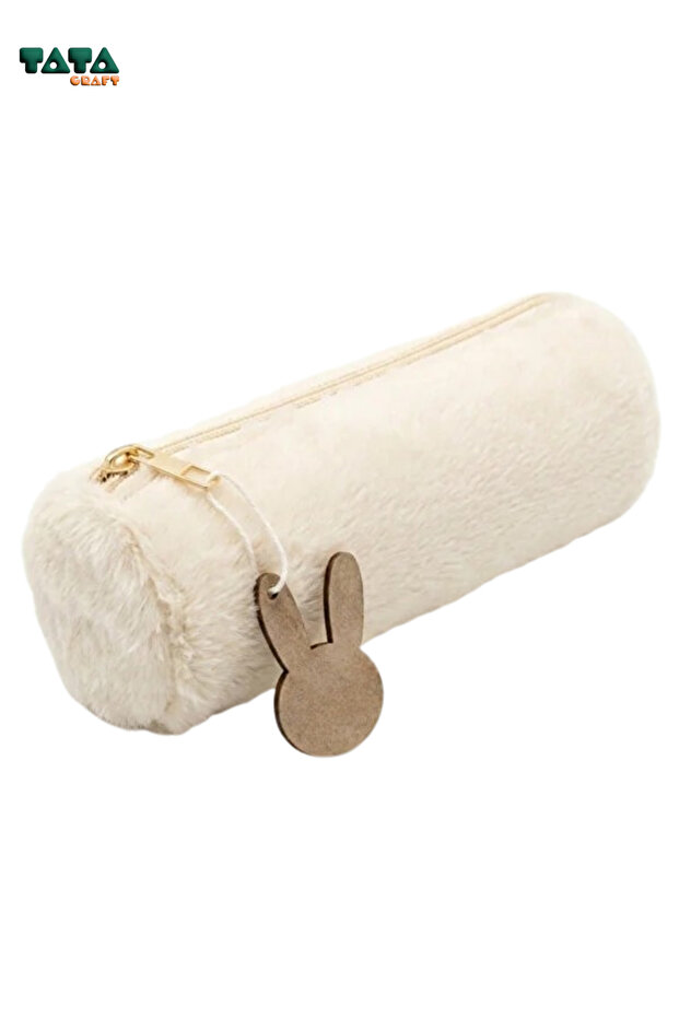 Plush Oval Zippered Trendy Cosmetic Brush Bag Organizer Pencil Case