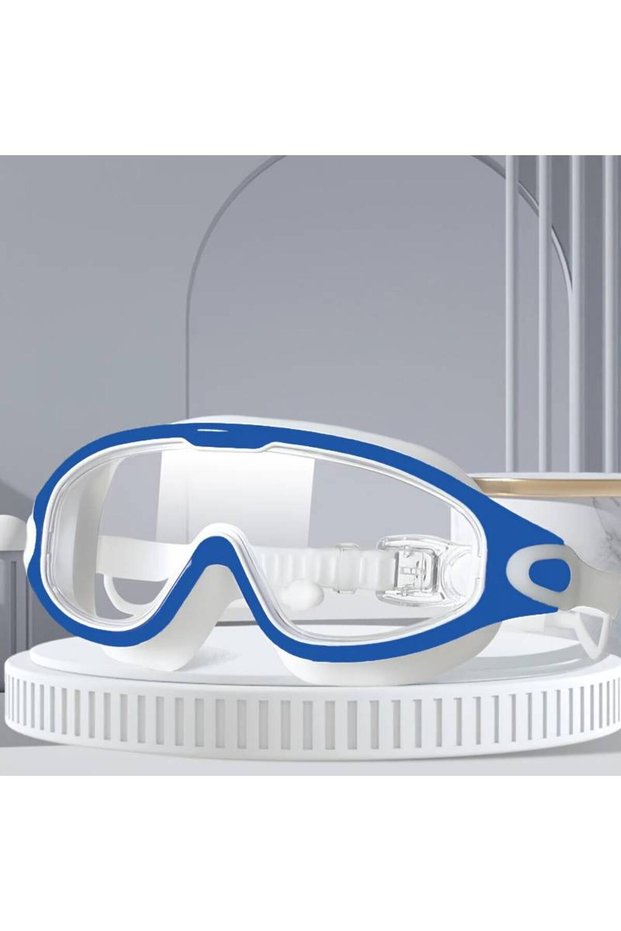 Adult swimming goggles with wide field of vision and anti-fog function, waterproof and with clear vision, equipped with earplugs, made of PC lenses