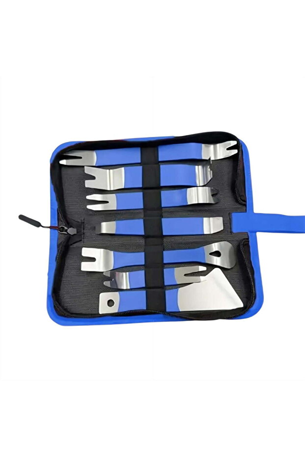 Car interior disassembly tool kit, scratch-free pry bar set, for removing car door clip panels, audio dashboard components.