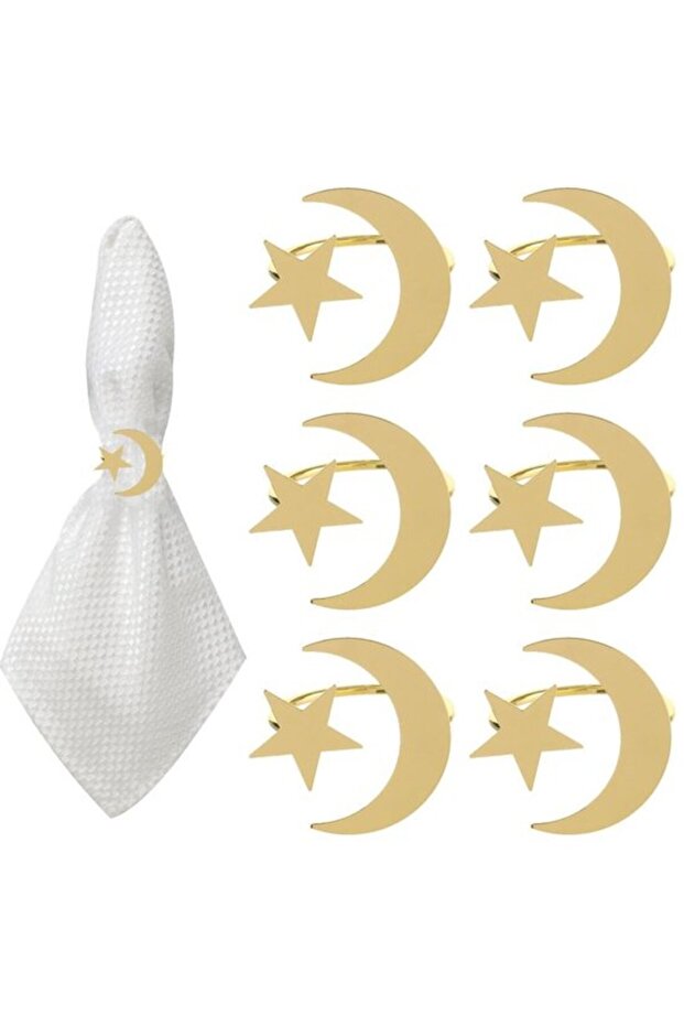 - Gold Napkin Rings - 6 Pieces - Ramadan Theme Design - Sturdy Material - Table Accessories - Ideal for Parties - Table Accessories
