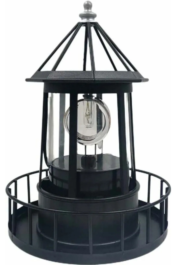 Solar-powered 360-degree rotating LED lighthouse landscape light for outdoor gardens and patios