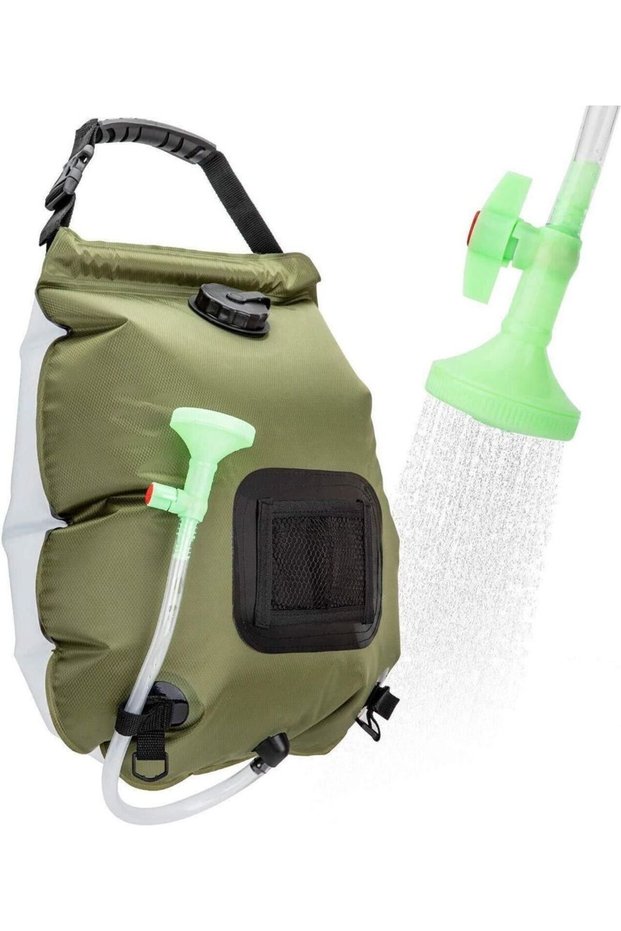 Outdoor solar shower, 20-liter camping shower, solar hot water bottle heater, camping shower bag with shower head.
