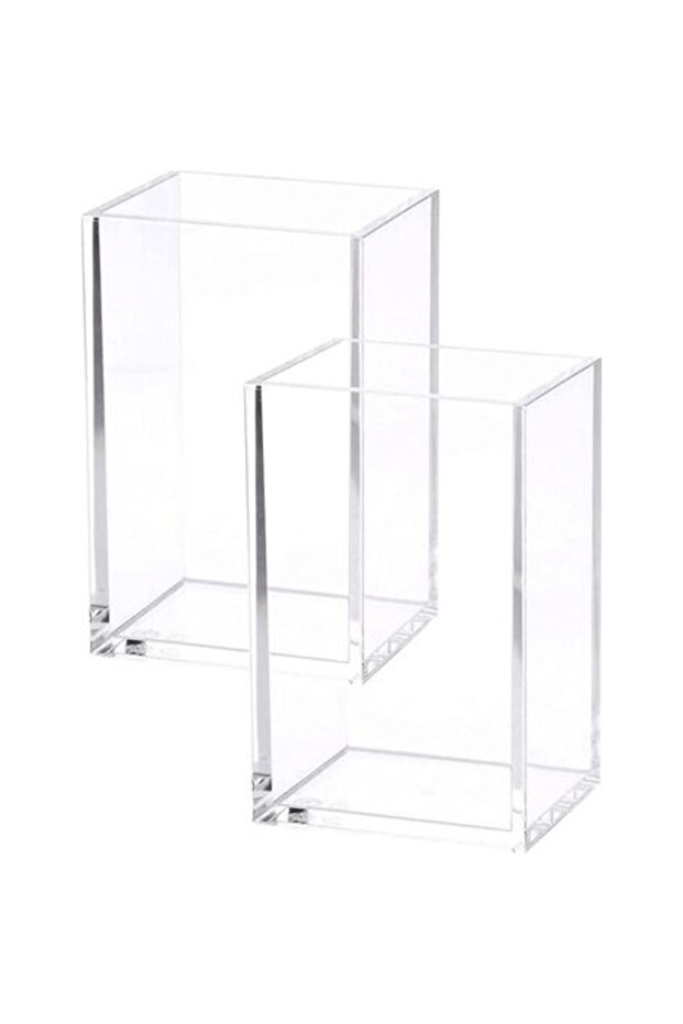 Transparent acrylic pen/pencil holder, makeup brush storage box, office supplies, 2-piece set