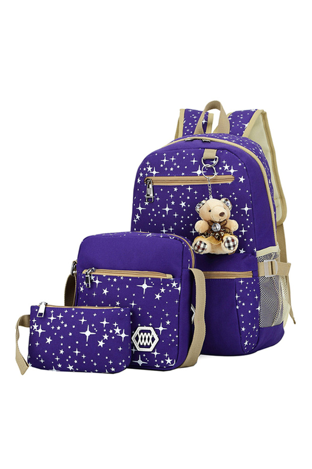 Purple and Cream 3-Piece Backpack Set