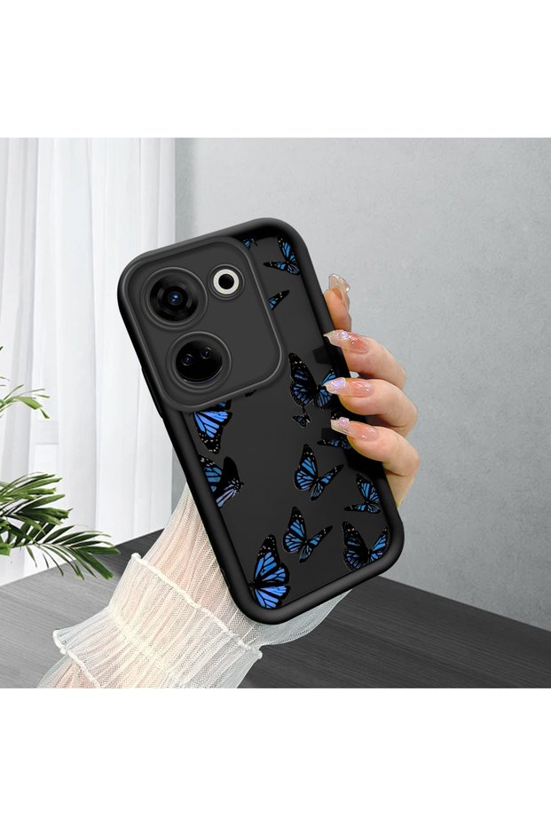 Tecno Camon 20 Pro 4g Compatible Blue Butterfly Pattern Matte Silicone Case, Stylish Design