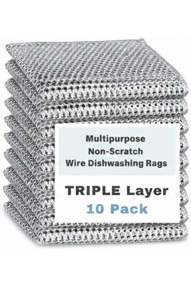 10-Pack Triple-Layer Wire Mesh Dishwashing Scrubbing Rags – Non-Scratch Kitchen Cleaning Cloths with Foam Water Absorption, Multipurpose Scrub Pads for Dishes, Pots, Pans & Kitchen Surfac