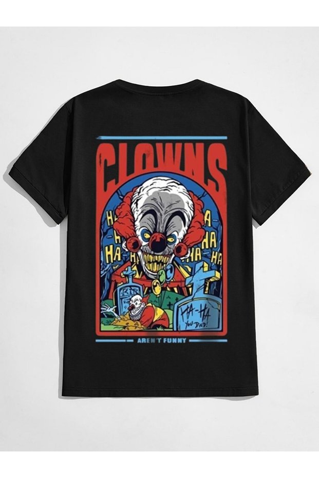 Black Clowns Print Detail Organic Cotton Knitted Oversize T-Shirt