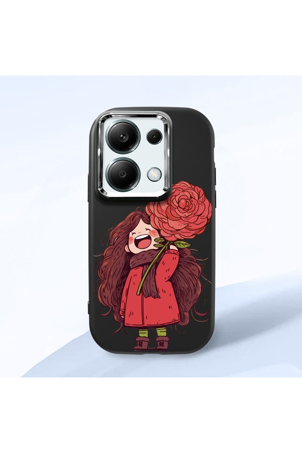 Poco M6 Pro 4g Compatible Case Camera Protector Black Silicone Couple Phone Case Girl Patterned