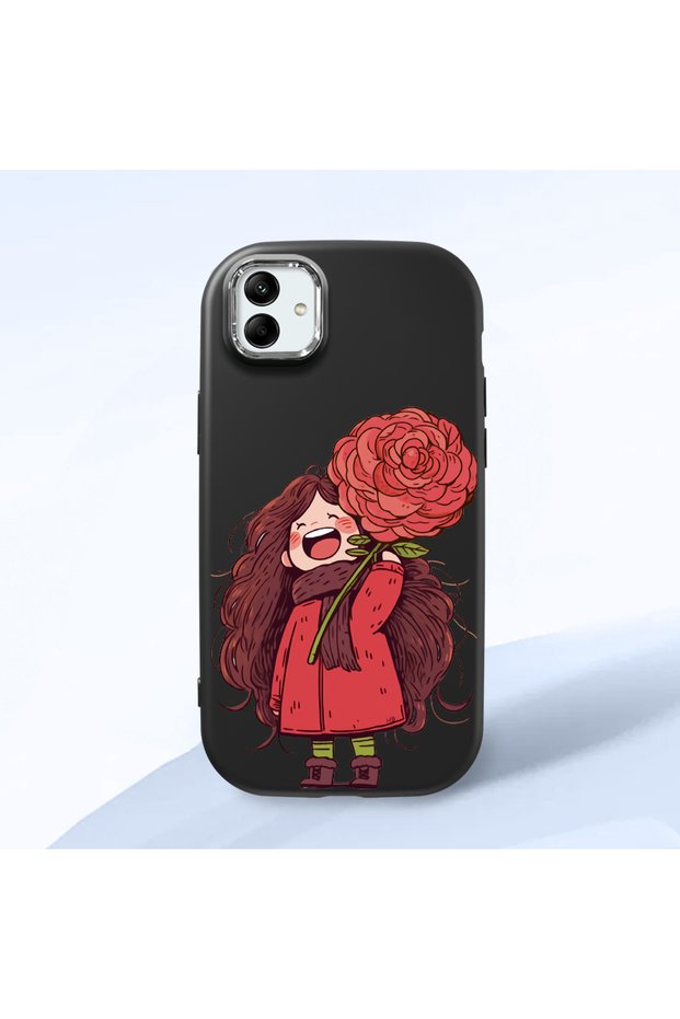 Samsung Galaxy A04 Compatible Case Camera Protector Black Silicone Couple Phone Case Girl Patterned