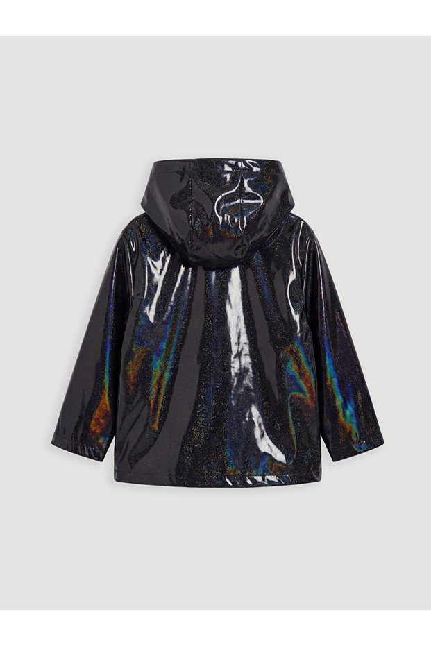 Girl's hooded raincoat with glossy finish