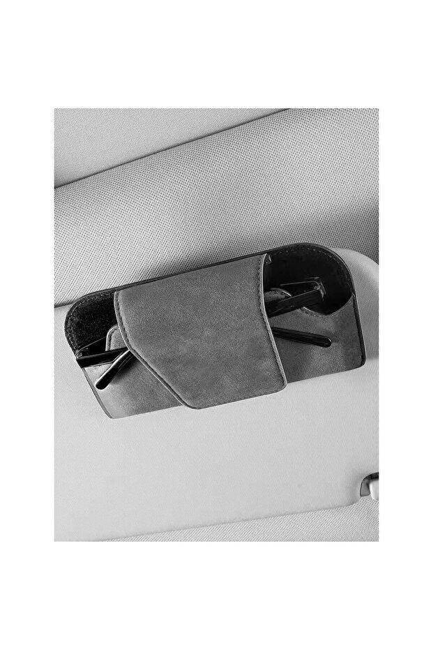 Suede gray MJYIWANG Car Glasses Case Premium Suede/Leatherette Auto Sun Visor Glasses Holder Sunglas