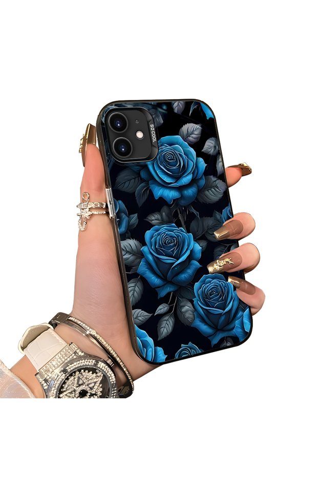 iPhone 11 Compatible Silicone Edge Hard Back Case Couple Phone Case with Rose Pattern