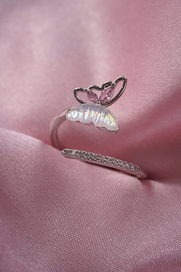 Stone Butterfly Ring Mother-Of-Pearl Stone Butterfly Ring