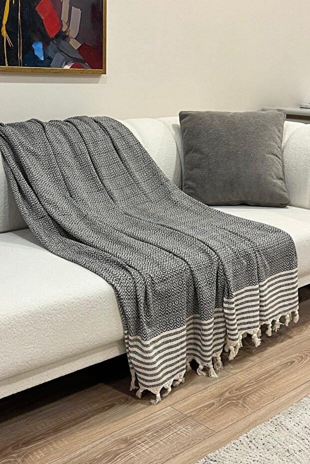 Buldan Woven 100% Cotton Tied Non-Slip Sofa Cover (170X210 cm - 1150 Gr Heavy Woven)