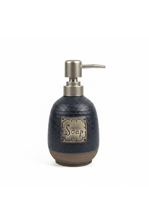 Navy Blue Speckled Glaze Ceramic & Plastic Liquid Soap Dispenser - 400 ml