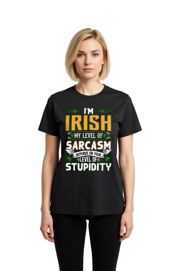 Women Humor Printed Relaxed Fit Short Sleeve Round Neck Casual T-Shirt Irish Saying Themed Modern