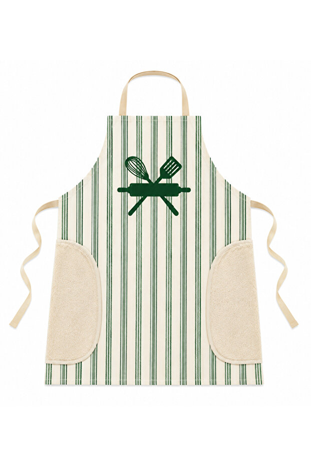 Cotton Kitchen Apron with Towel Panels on the Sides and Hand Drying Feature, Neck-Hanging Kitchen Apron