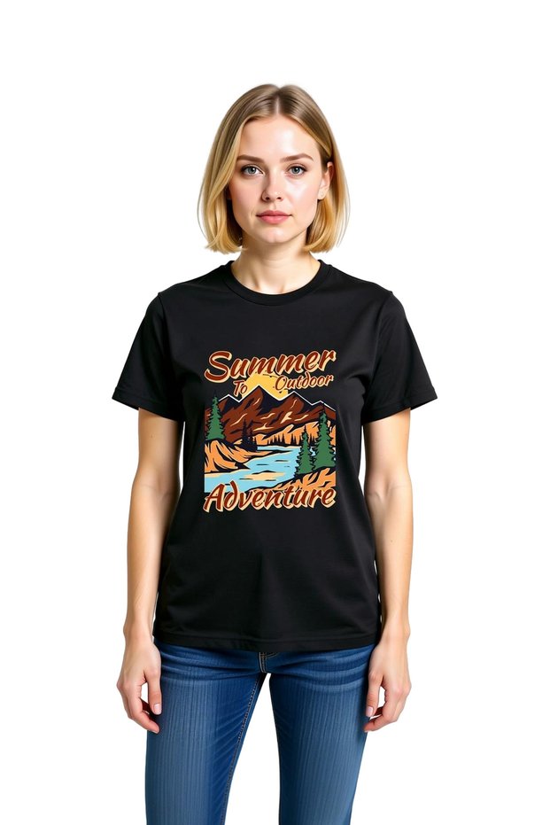 Women's Retro Graphic Printed Mountain Landscape T-Shirt 100% Cotton Relaxed Fit Outdoor Adventure Casual Modern