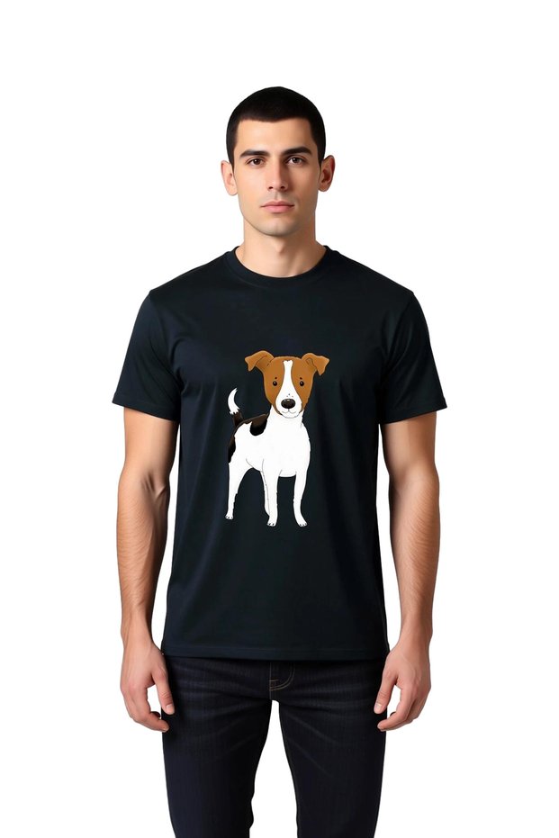 Cute Dog Cartoon Brown Ear and Printed Men's T-Shirt