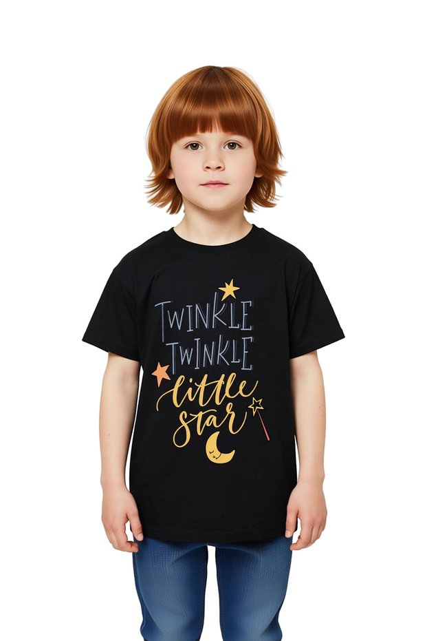 Children's T-Shirt Işıl Little Star Themed Printed Relaxed Fit Short Sleeve Round Neck Casual Modern Stylish