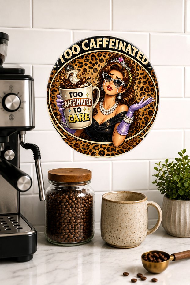 Too Caffeinated to Care Leopard Patterned Pin-Up Round Mdf Table Coffee