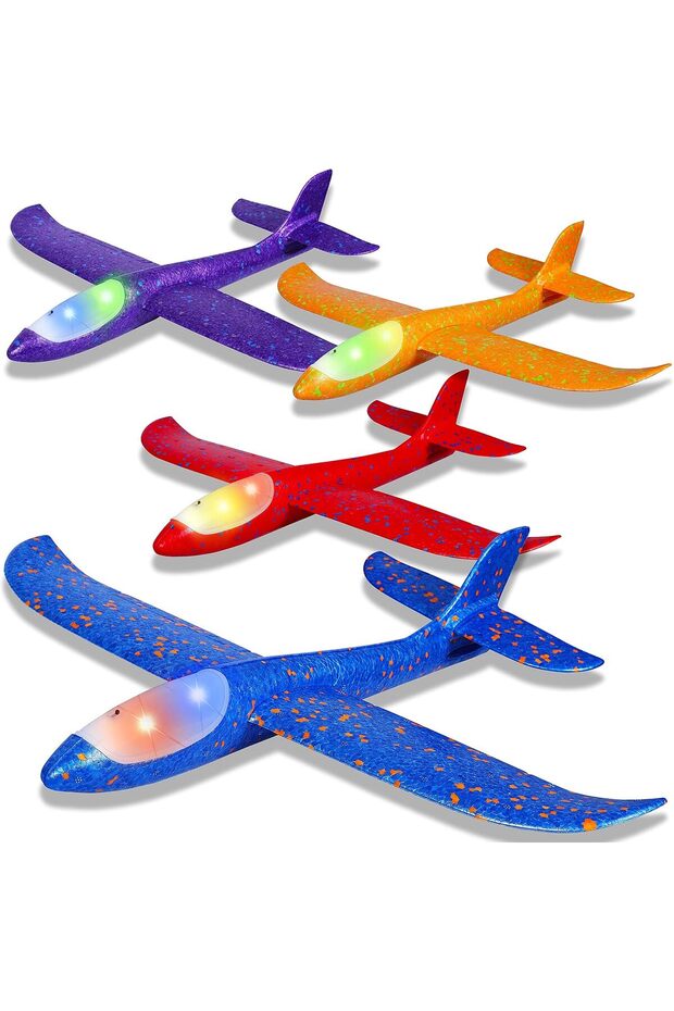 URBAN 4 Pack LED Light Airplane Toys-17.5" Large Throwing Foam Plane-2 Flight Modes Glider Plane