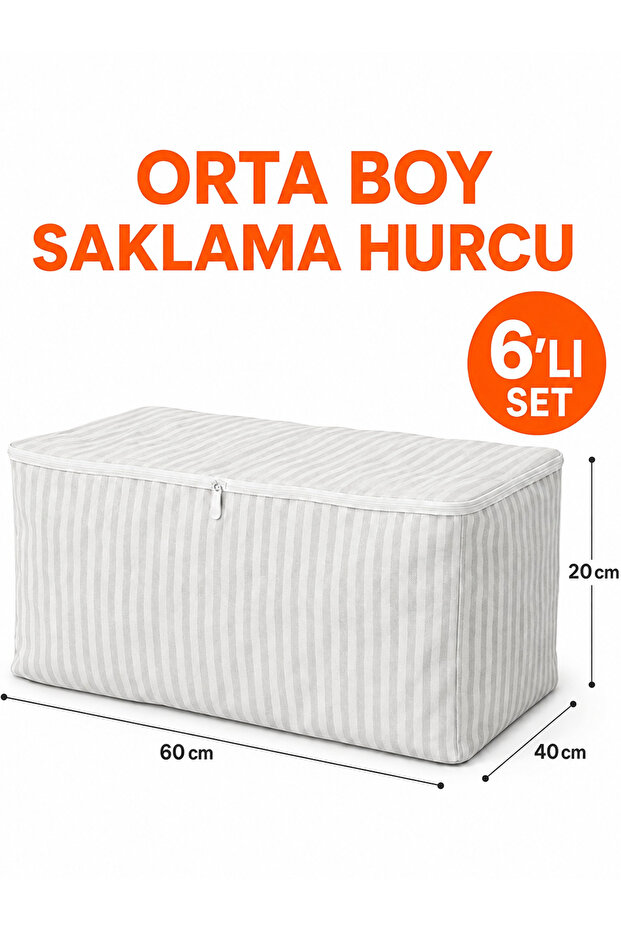Storage Bag - under Bed Storage Bag - Set of 6 - Medium Size - Gray Striped - Clothing Storage Bag under Bed Organizer