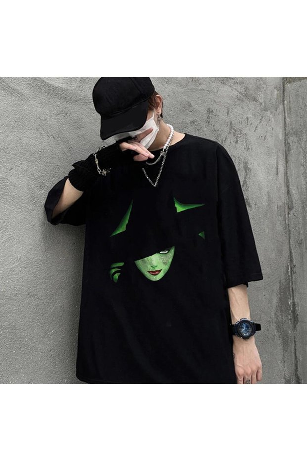 Mingalondon Halloween Noble Witch Printed Black Unisex Oversize T-Shirt