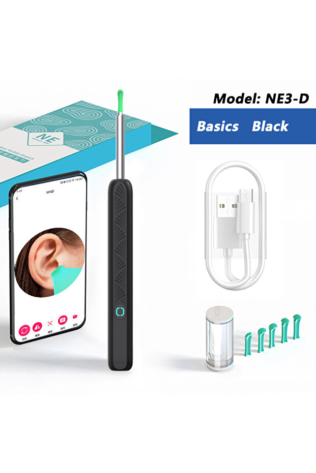 NE3-D Basics Black Visual Ear Wax Cleaner with Camera Safe Earwax Removal Endoscope with 5M Camera L