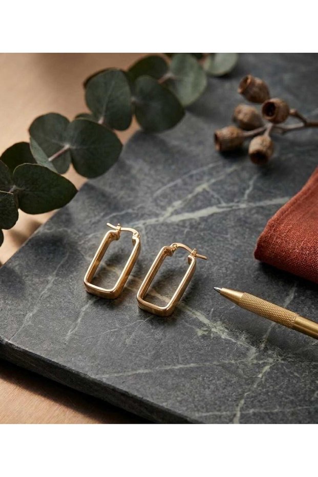 Gold Thick Rectangular Dangle Earrings