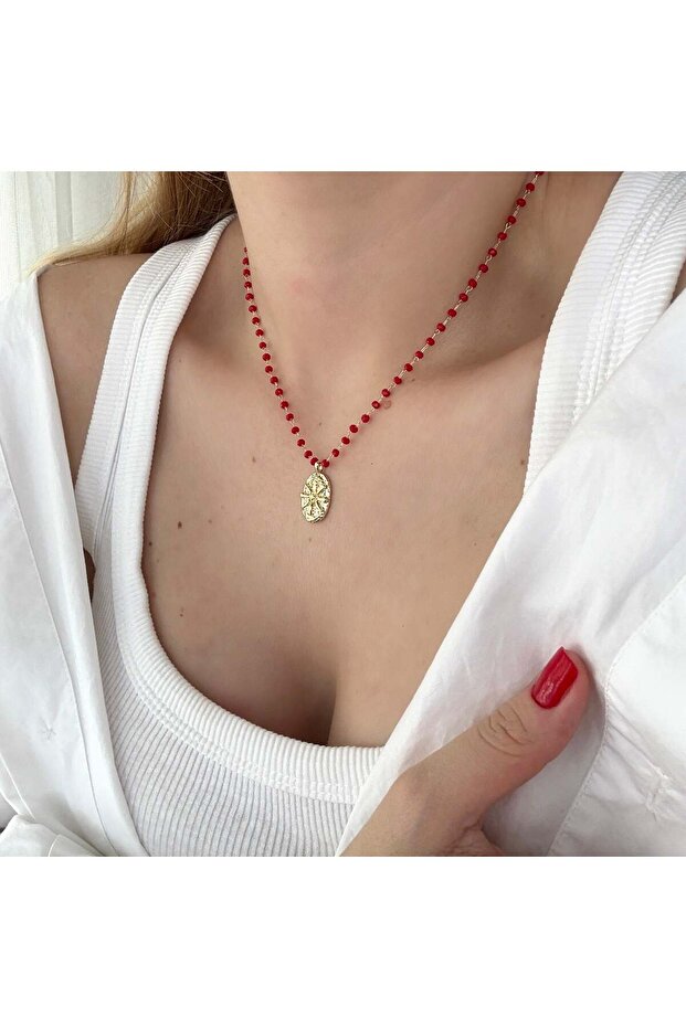 Red Beaded Sun Pendant
