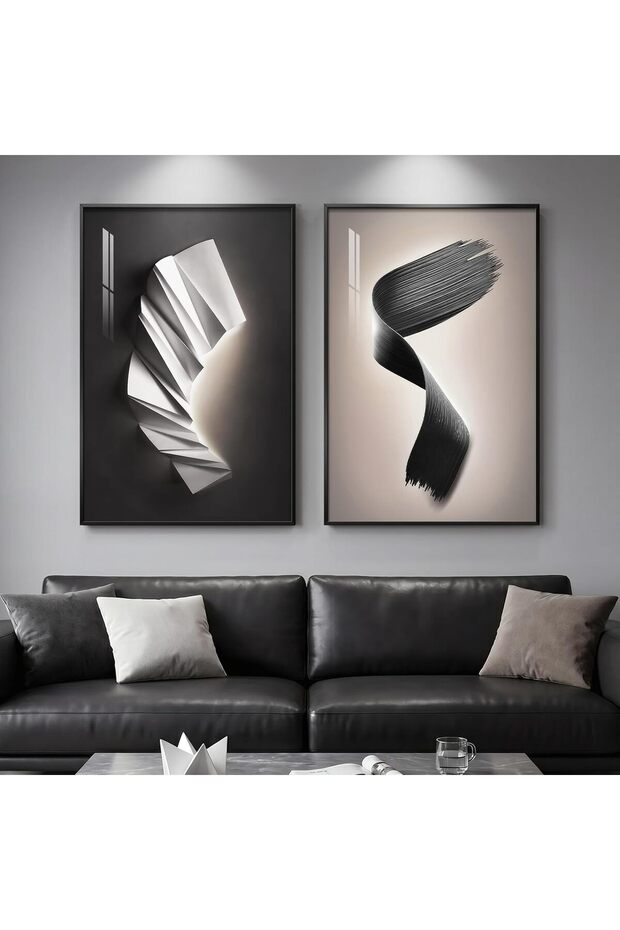 مجموعة سيجن تاتش من لوحتين بتصميم تجريدي رمادي فضي مقاس 30×40 سم مع إطار خارجي، لغرفة النوم