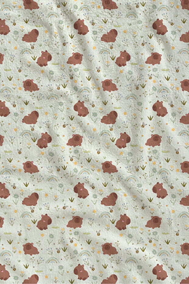 White Background with Red Tiny Flower Pattern 70X150 Beach Towel - Digital Printed Bath Towel