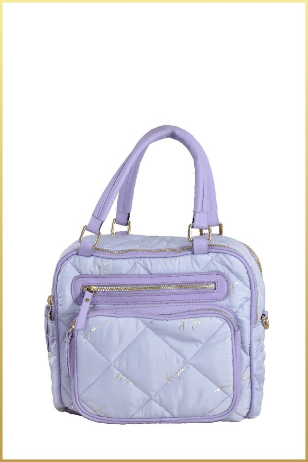 Saly Women's Quilted Written Parachute Fabric Hand and Shoulder Bag - Lilac