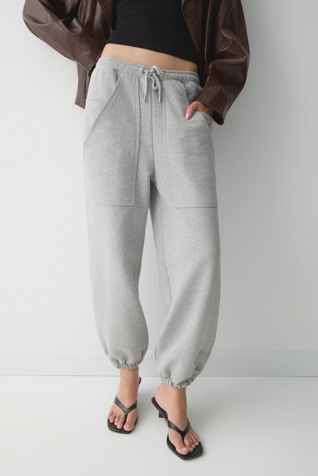 Virgo Women's Organic Cotton Sweatpants with Elastic Cuffs and Waistband, Pocket Detail, and Grime-Lanched Fabric