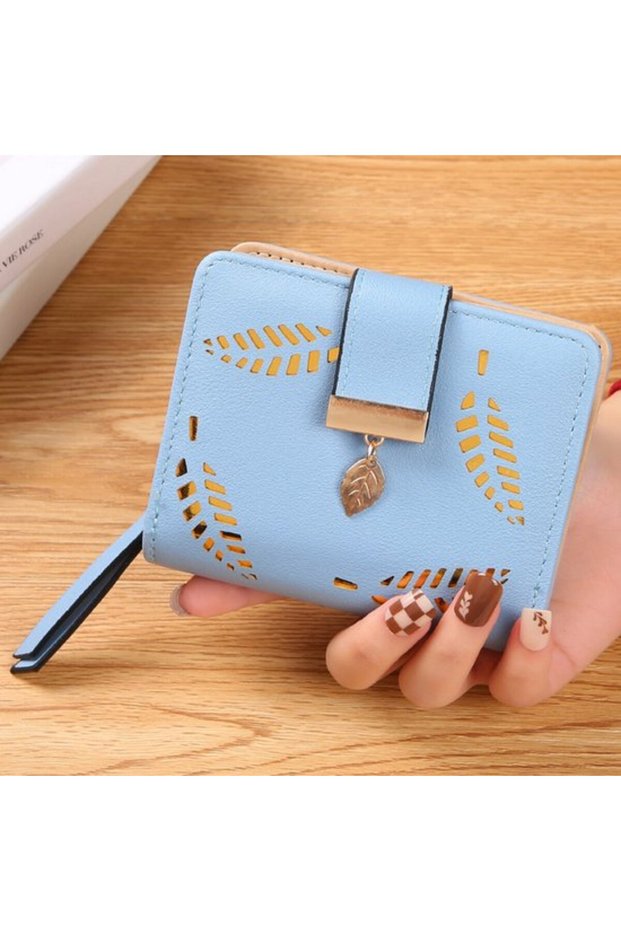 Women's sky blue genuine leather zipper wallet cash/ID/credit.