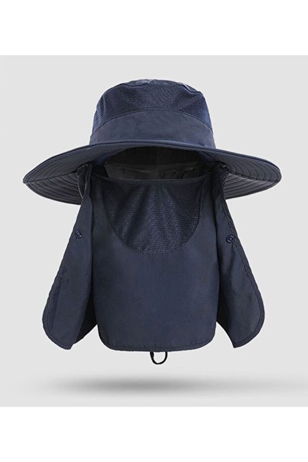 Sun hat dark green detachable neck protector UPF50+ foldable.
