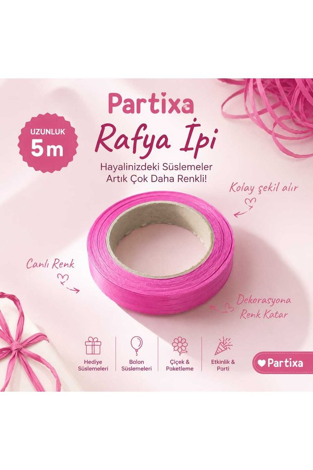 Pink Raffia Twine - Balloon Binding and Gift Wrapping Decoration Twine (1 Roll 5 Meters)