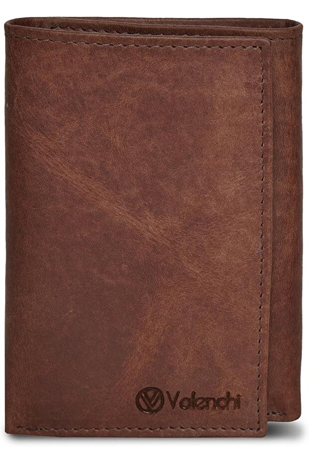 VALENCHI Men's Genuine Leather Rfid Blocking Slim Trifold Wallet With 7 Cards+1 Id Window+2 Note Com