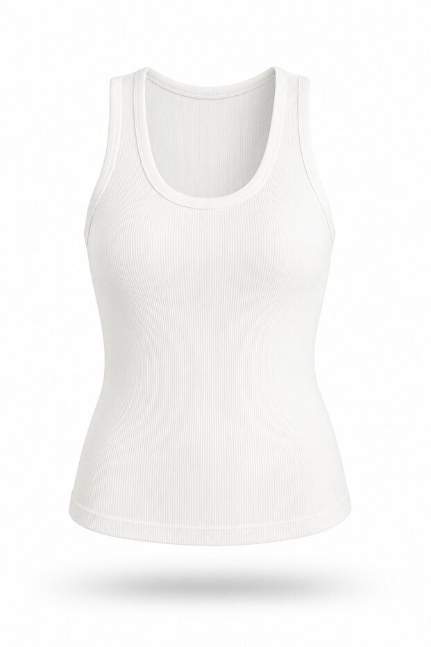 Ecru U-Neck Ribbed Undershirt 0009