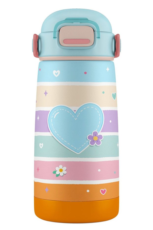 420 ml Girls' Pastel Colored Heart Patterned Stainless Steel School Thermos - 60022