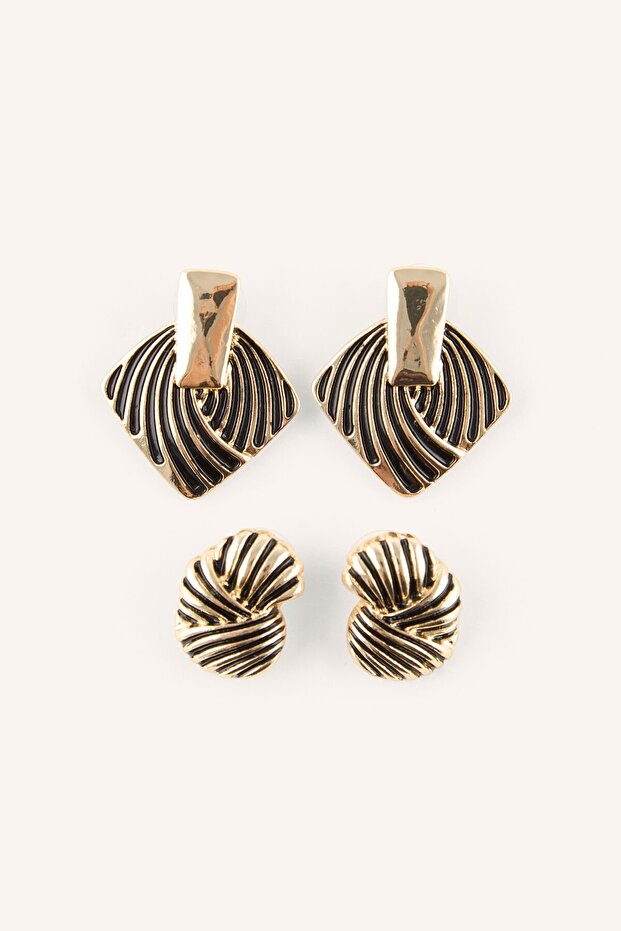 Women's Line Textured Geometric and Round 2-Piece Earring Set I4280Axns