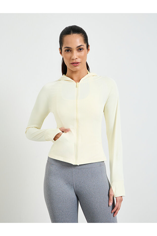 Yellow Slim Fit Hooded Sports Jacket