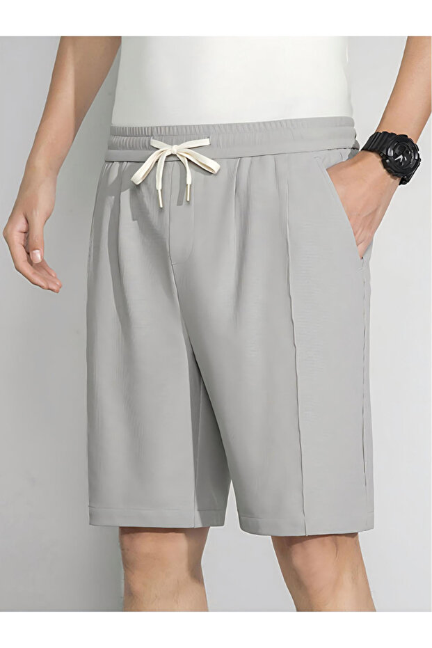 Grey Plain Shorts with Drawstring