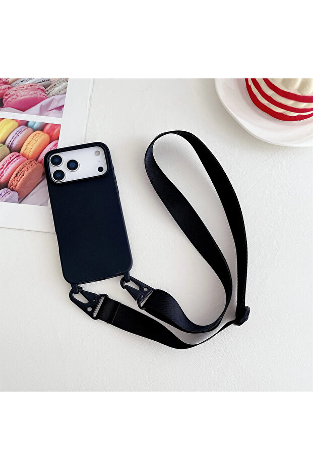 iPhone17 Pro Max Black Crossbody Lanyard Strap Candy Color Phone Case For iPhone 18 17 Air 16E 16 15