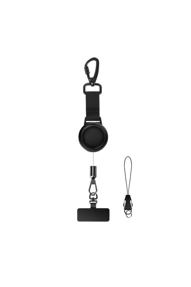 Black Anti-theft Mobile Phone Lanyard Retractable Steel Wire Mobile Phone Strap, With Locking Carabi