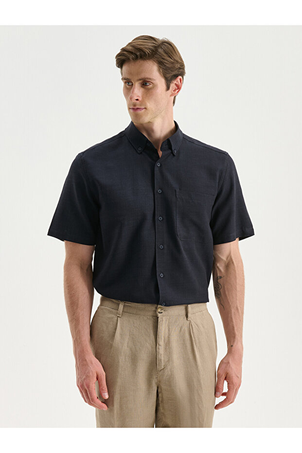 Ozmarka New Season Regular Fit Short Sleeve Linen Look Men's Shirt