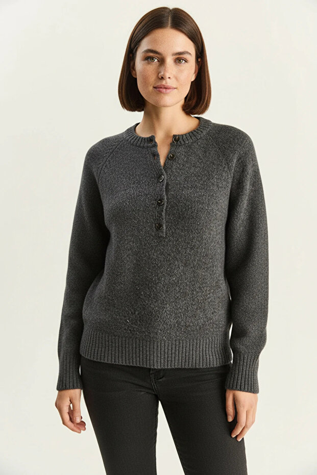 Women's Buttoned Anthracite Sweater