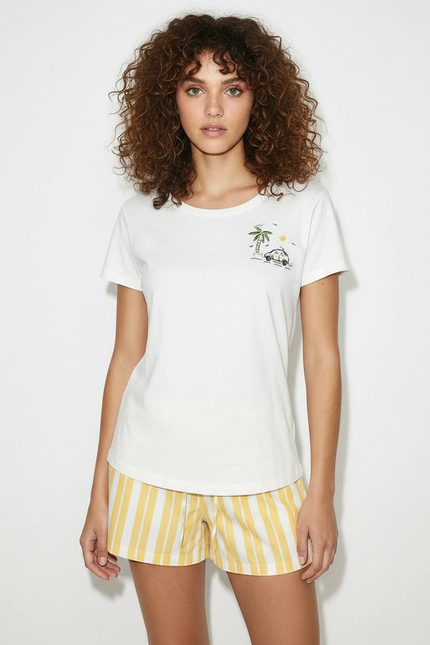 Women's Cotton Handcrafted Summer Embroidery Detailed Premium Design T-Shirt White